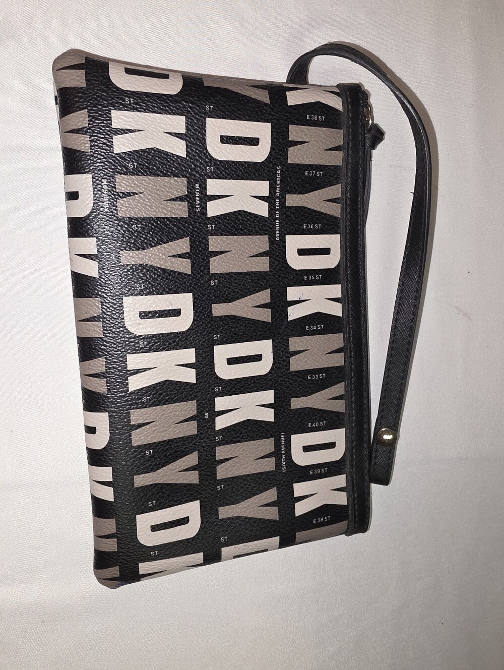 DKNY Black All-Over Logo Monogram Zippered Pouch - Picture 2 of 4